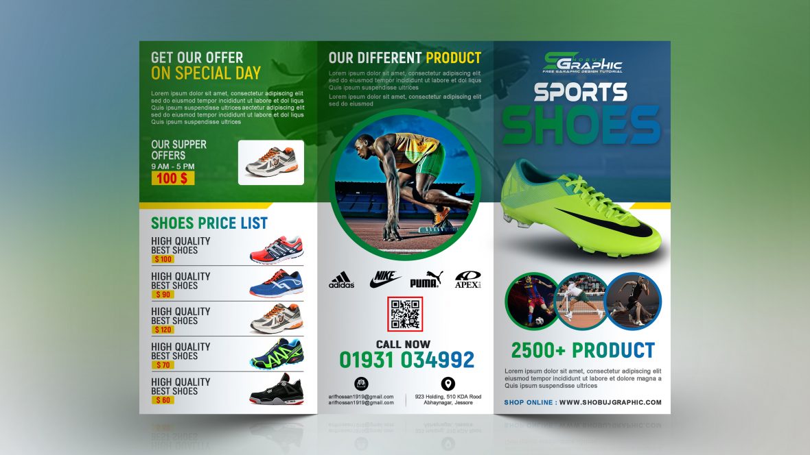 Professional Sport Shoes TriFold Brochure Design GraphicsFamily