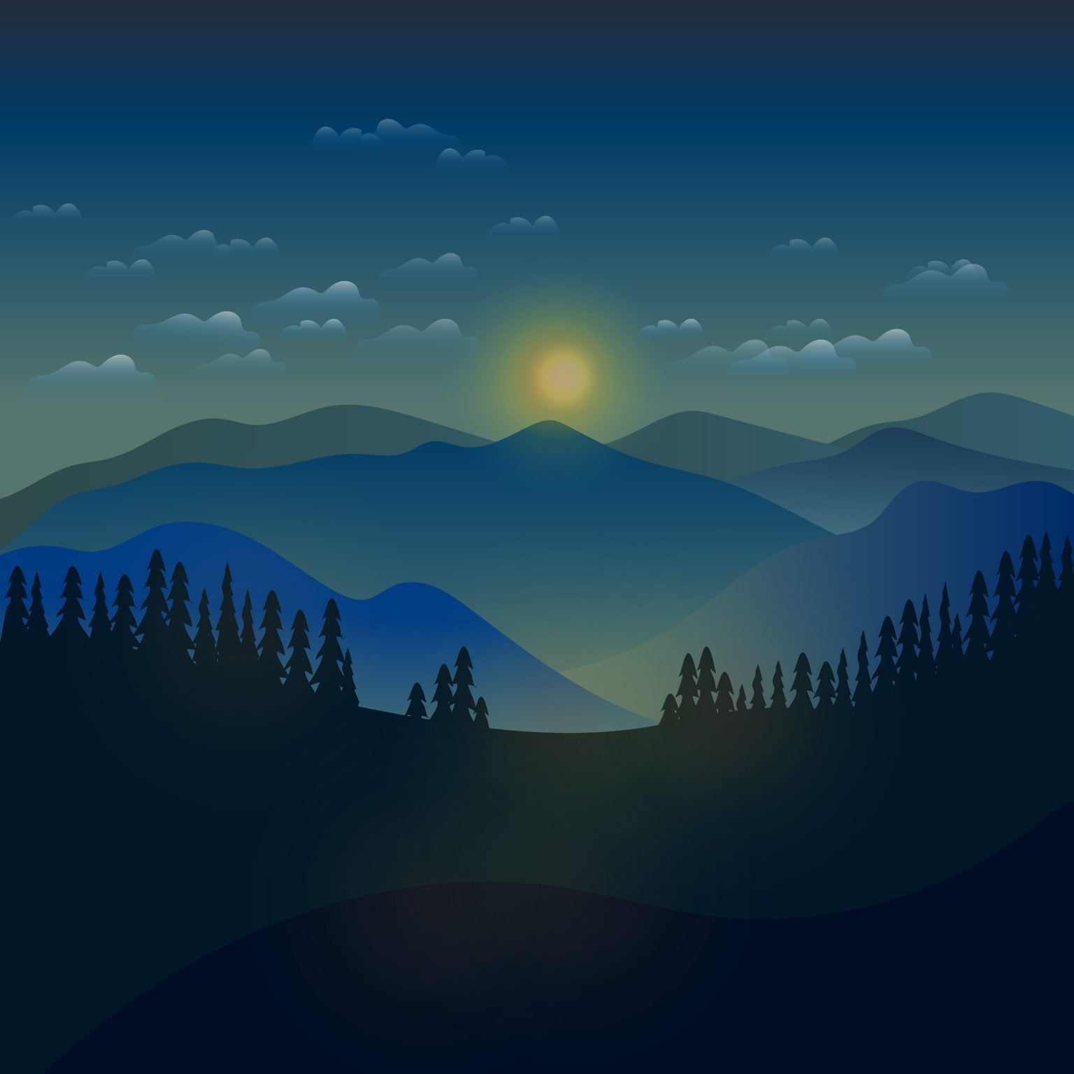 Vector Illustration foggy morning mountain view – GraphicsFamily
