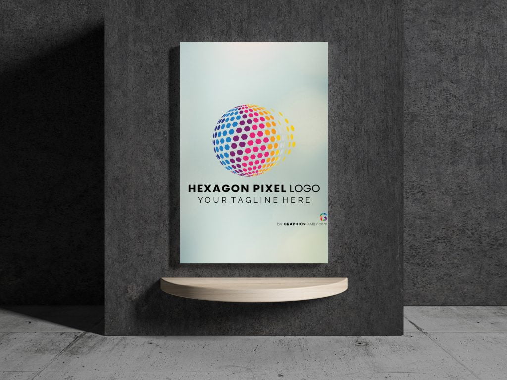 hexagon-pixel-3d-globe-Wall-Poster-Mockup