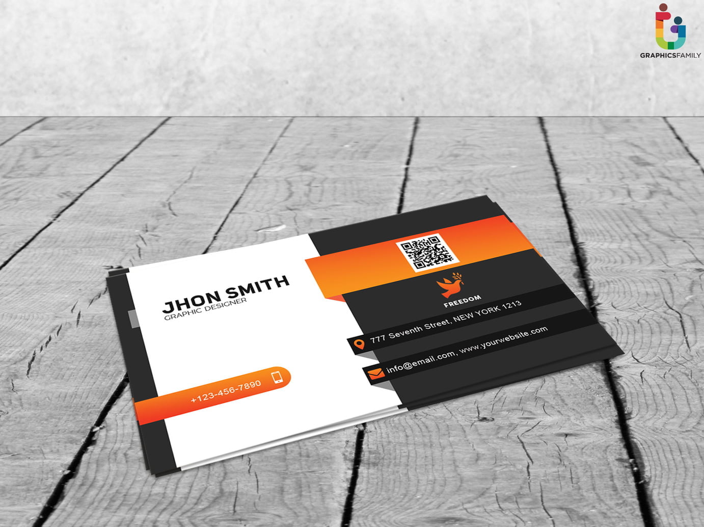 Free Elegant Orange and Black Business Card Template – GraphicsFamily