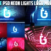 Free PSD Neon Lights Logo MockUp