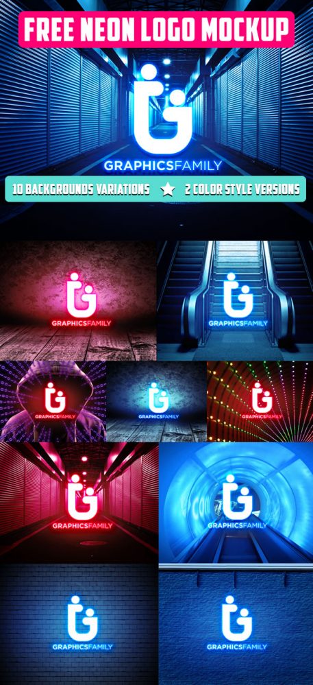 Download Free PSD Neon Lights Logo MockUp - GraphicsFamily