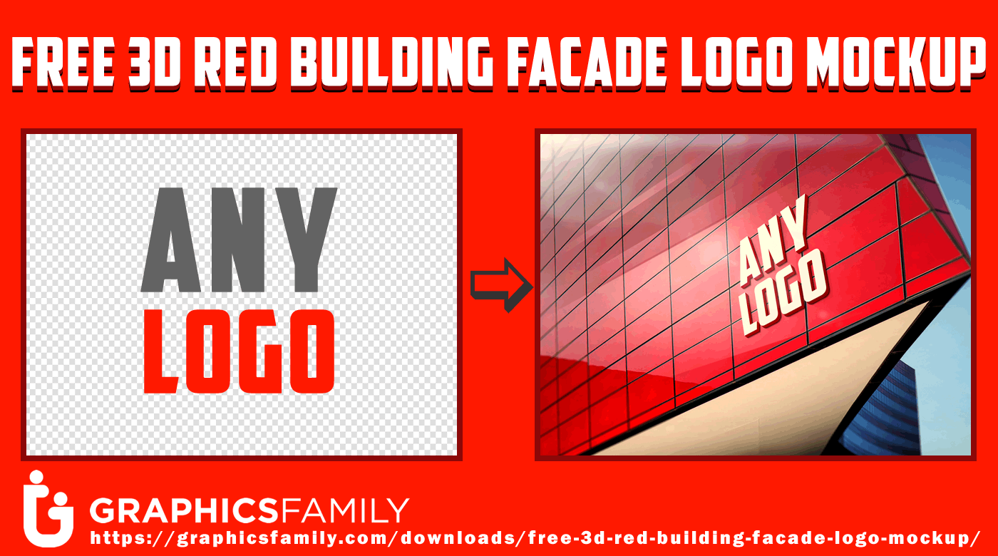 Animated GIF Free 3D Red Building Facade Logo Mockup
