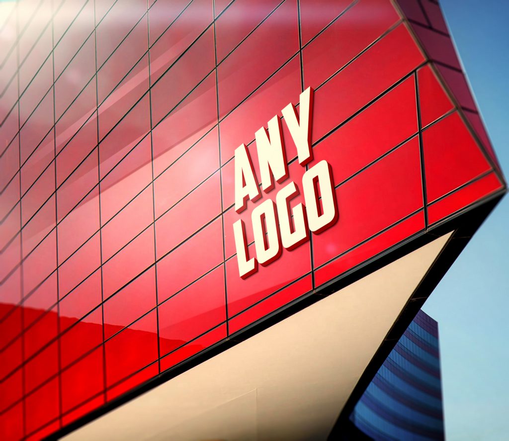 Any-Logo-Free 3D Red Building Facade Logo Mockup