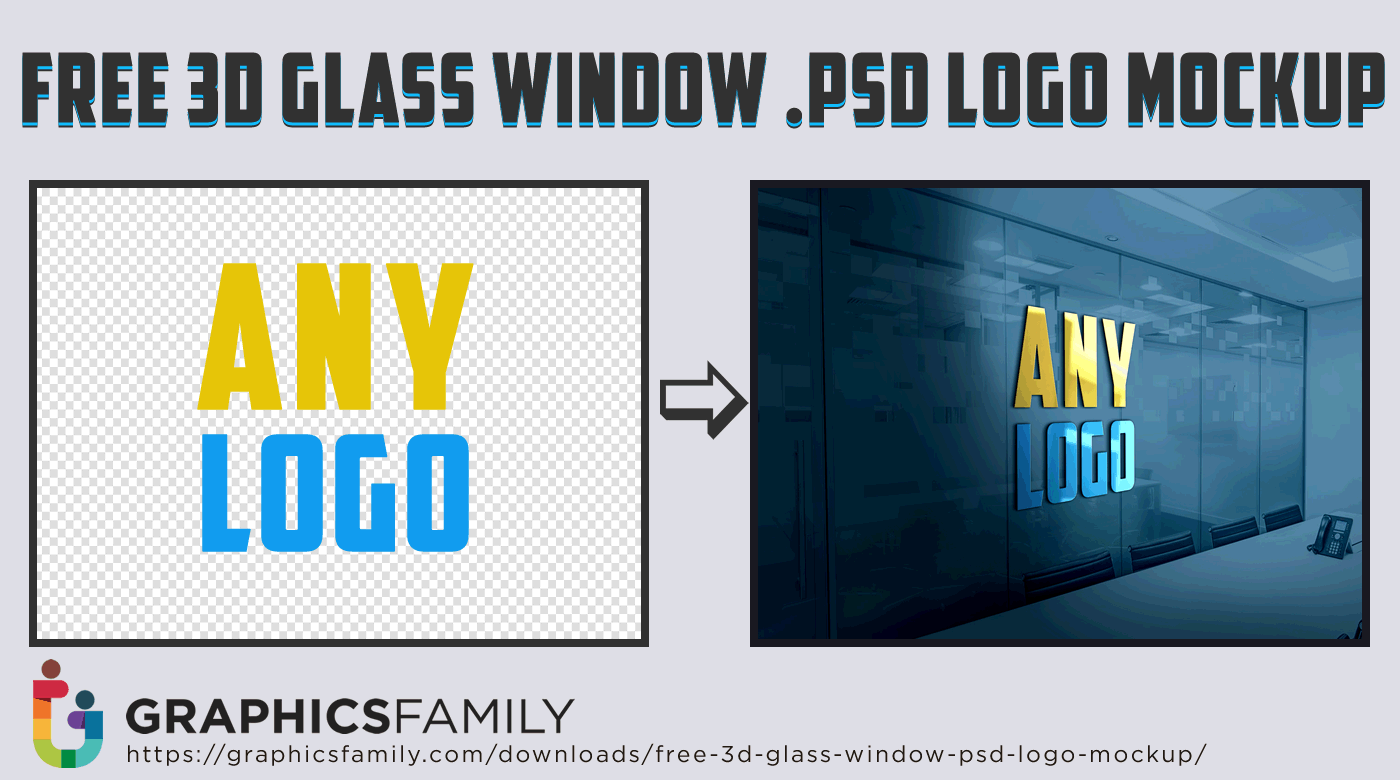 Download Free 3D Glass Window .PSD Logo MockUp PSD Mockup Templates