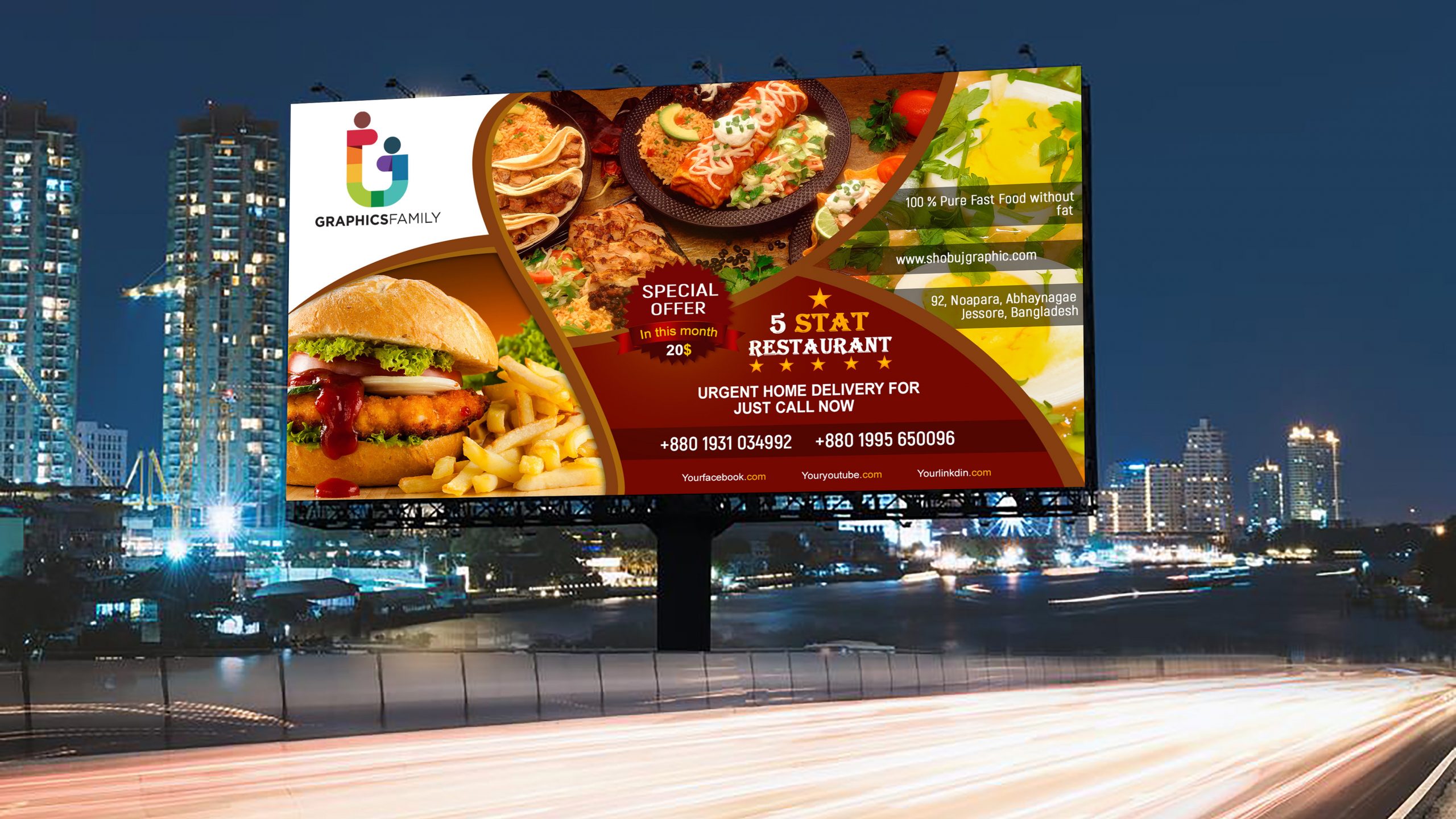 Free Restaurant Billboard Advertising Template GraphicsFamily