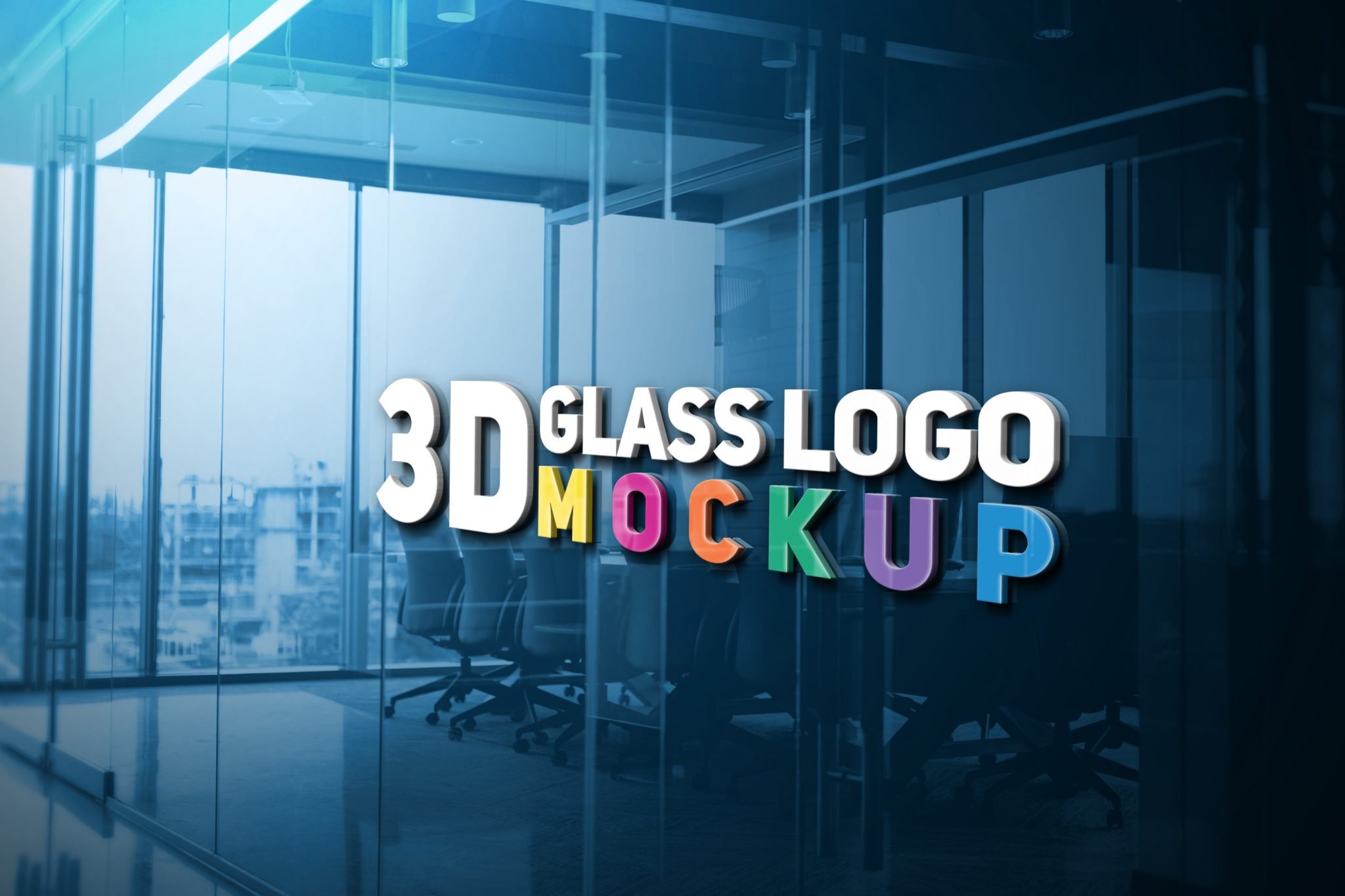 3D Glass Window Logo MockUp