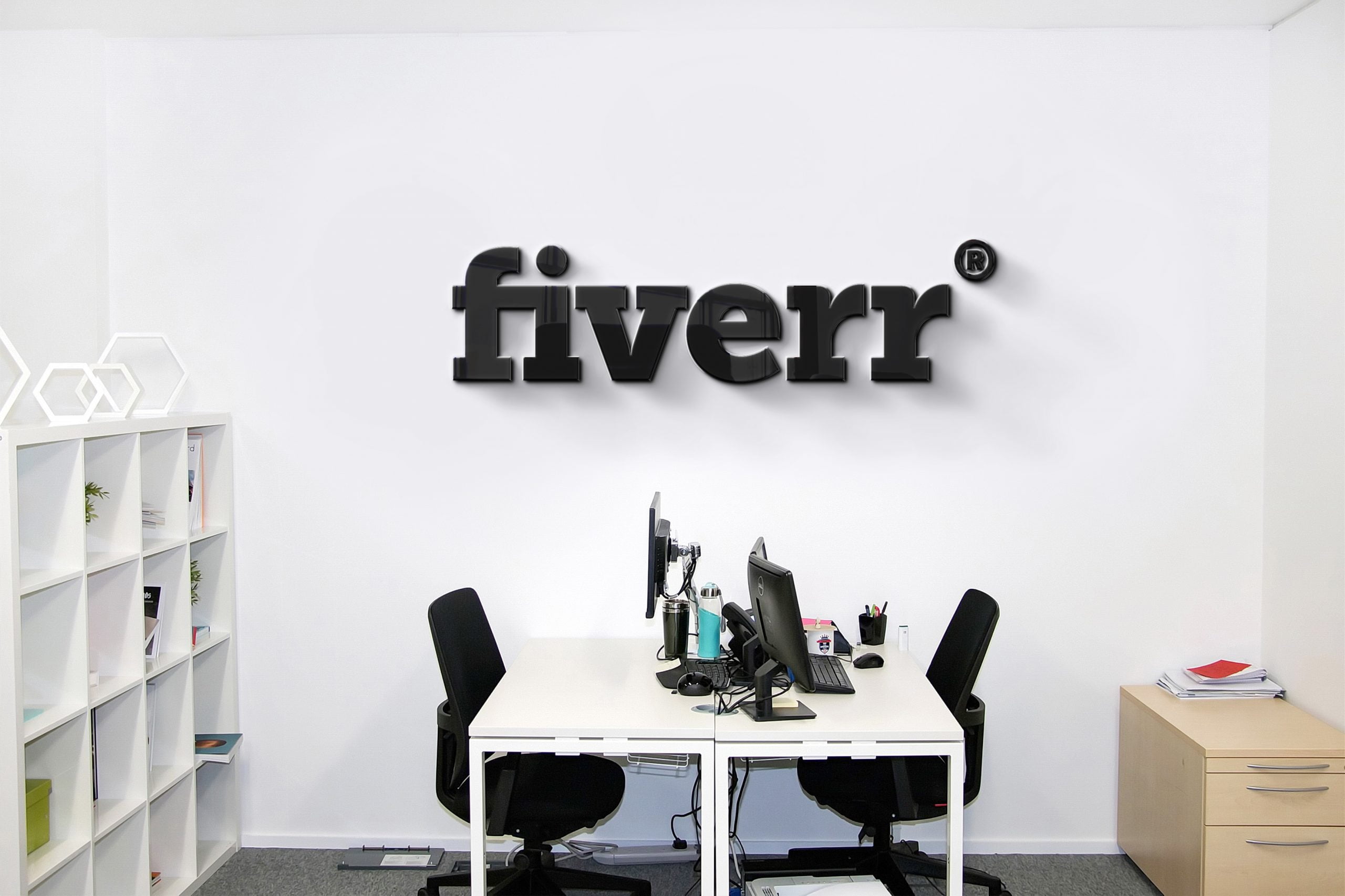 Fiverr Logo Company Office Wall Logo Mock-up by GraphicsFamily