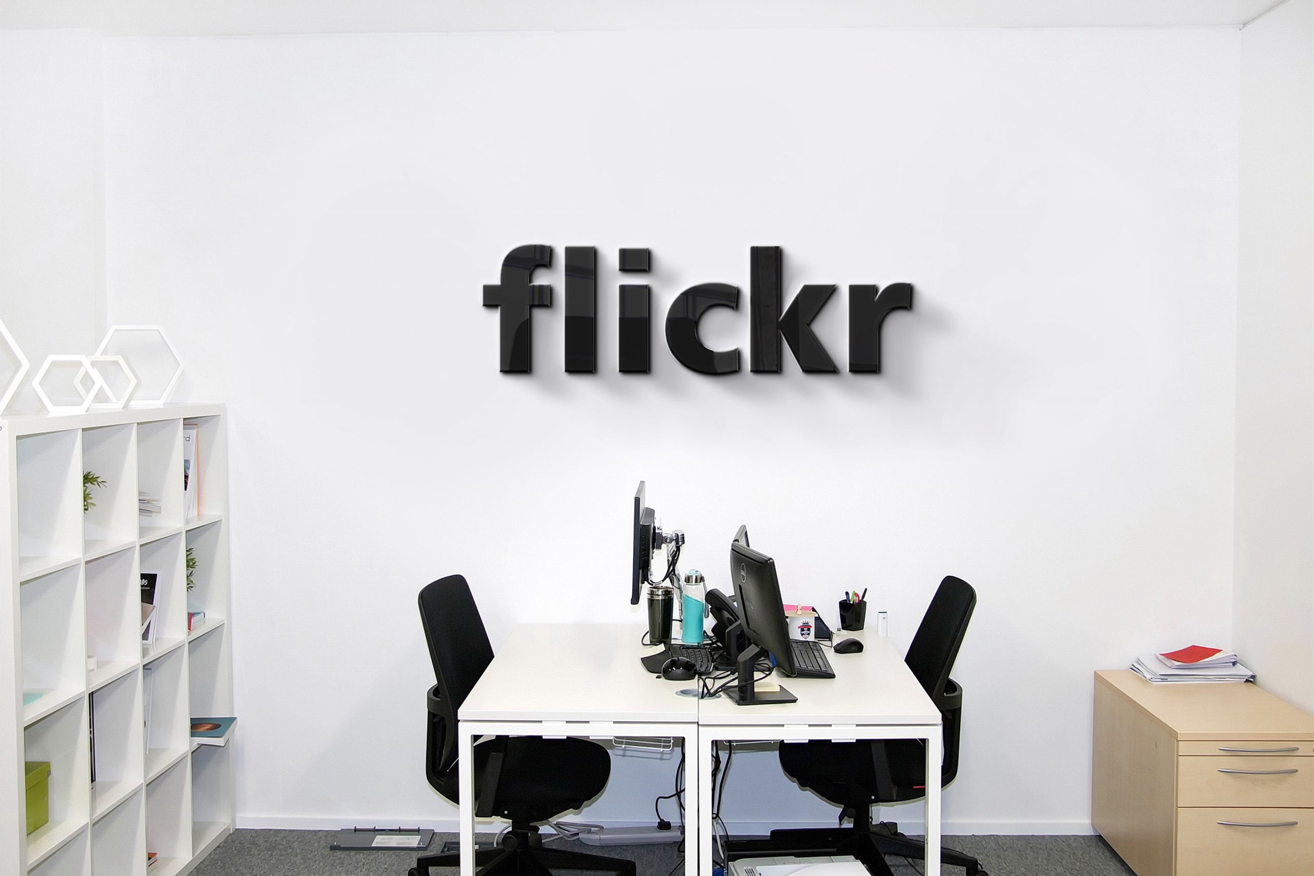 Flickr Logo Company Office Wall Logo Mock-up by GraphicsFamily