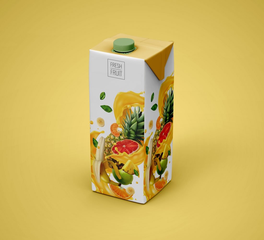 Free Paper Juice Box Mockup by GraphicsFamily