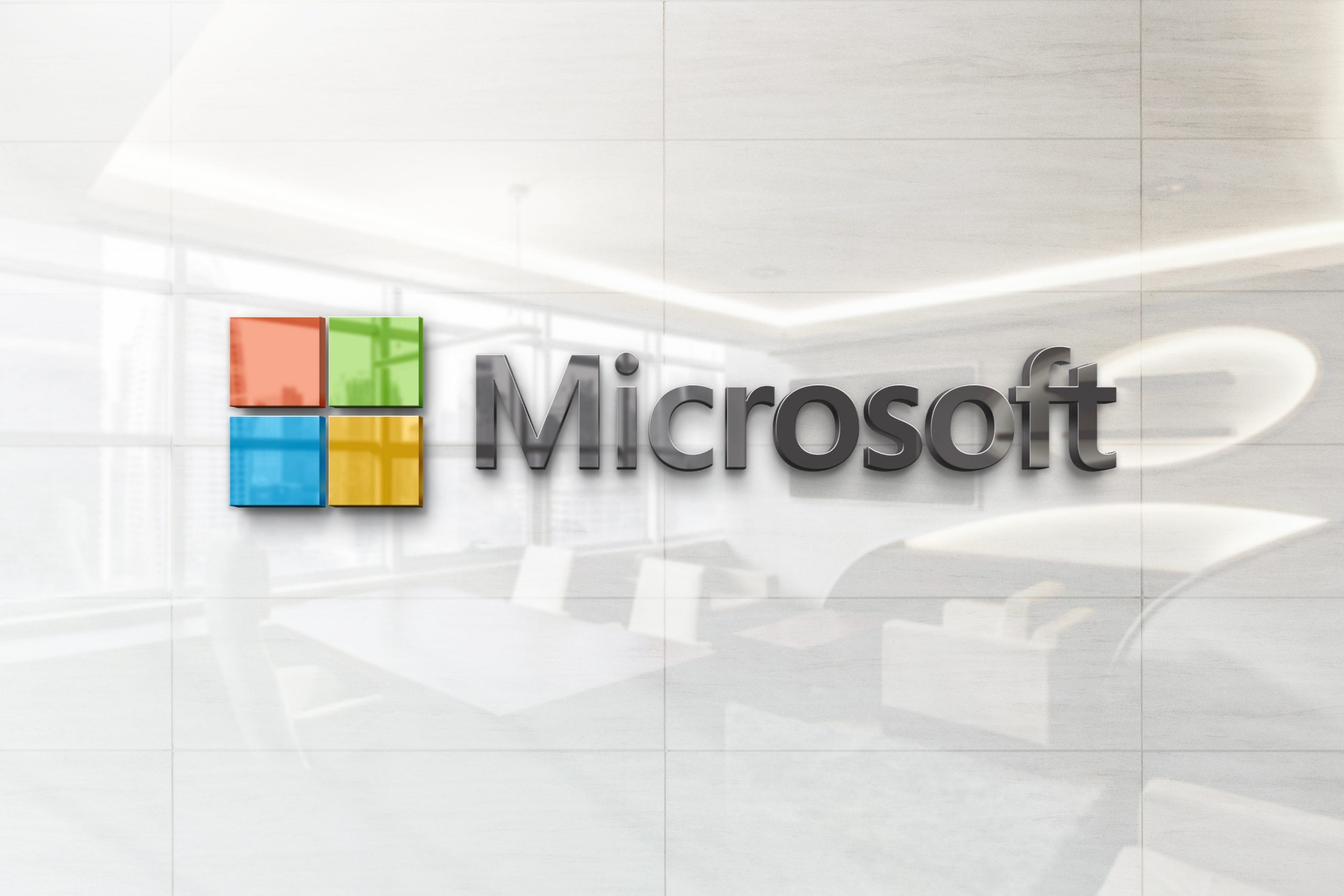 Glossy Wall Logo Mockup - Microsoft