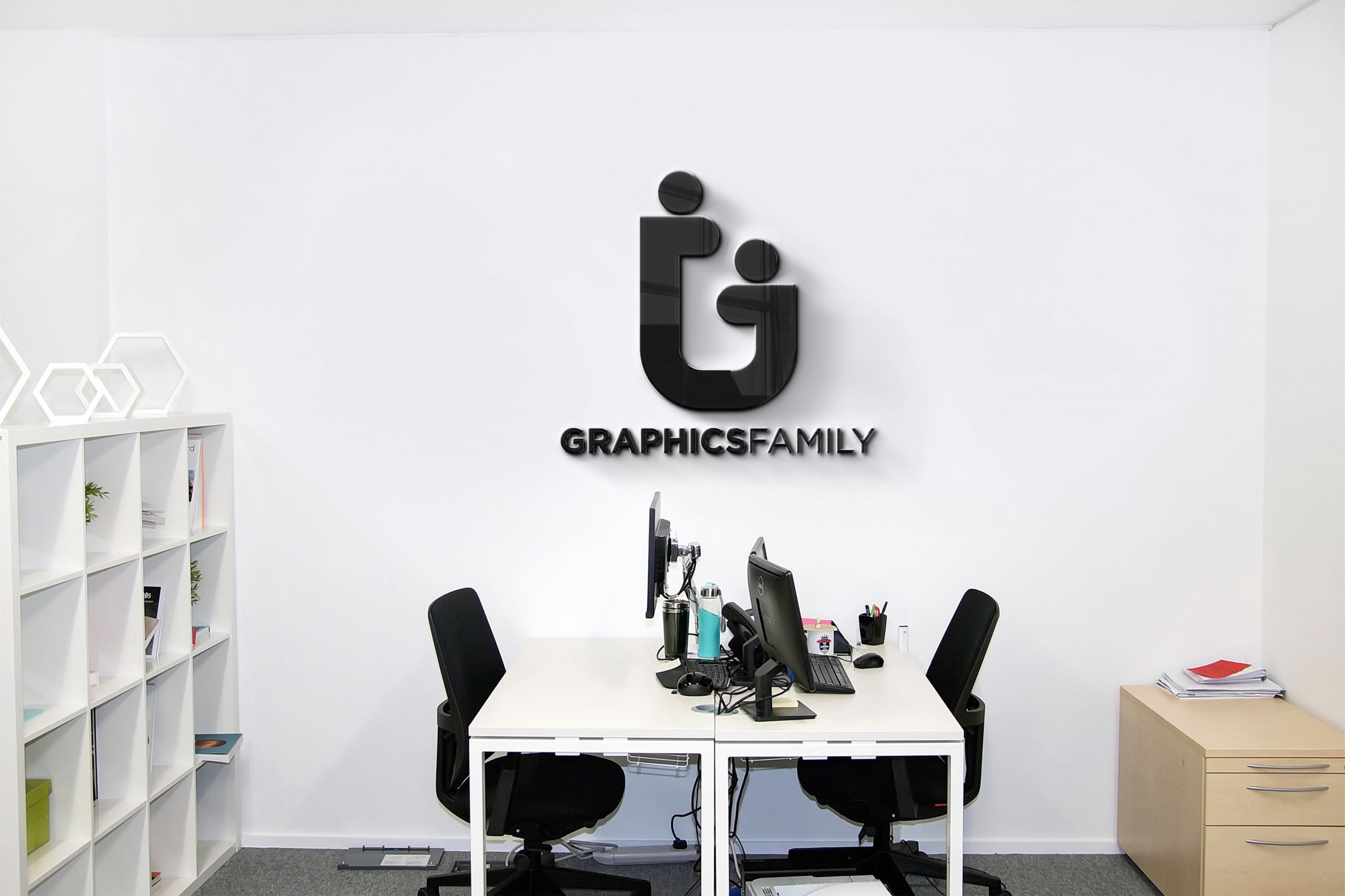 GraphicsFamily Company Office Wall Logo Mock-up by GraphicsFamily