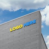 Free 3D Logo Sign on Building Facade Wall Mock-Up