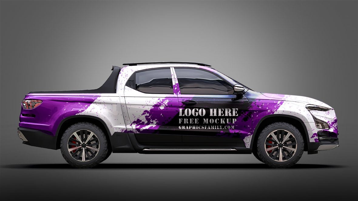 Free Pickup Truck Mockup - GraphicsFamily