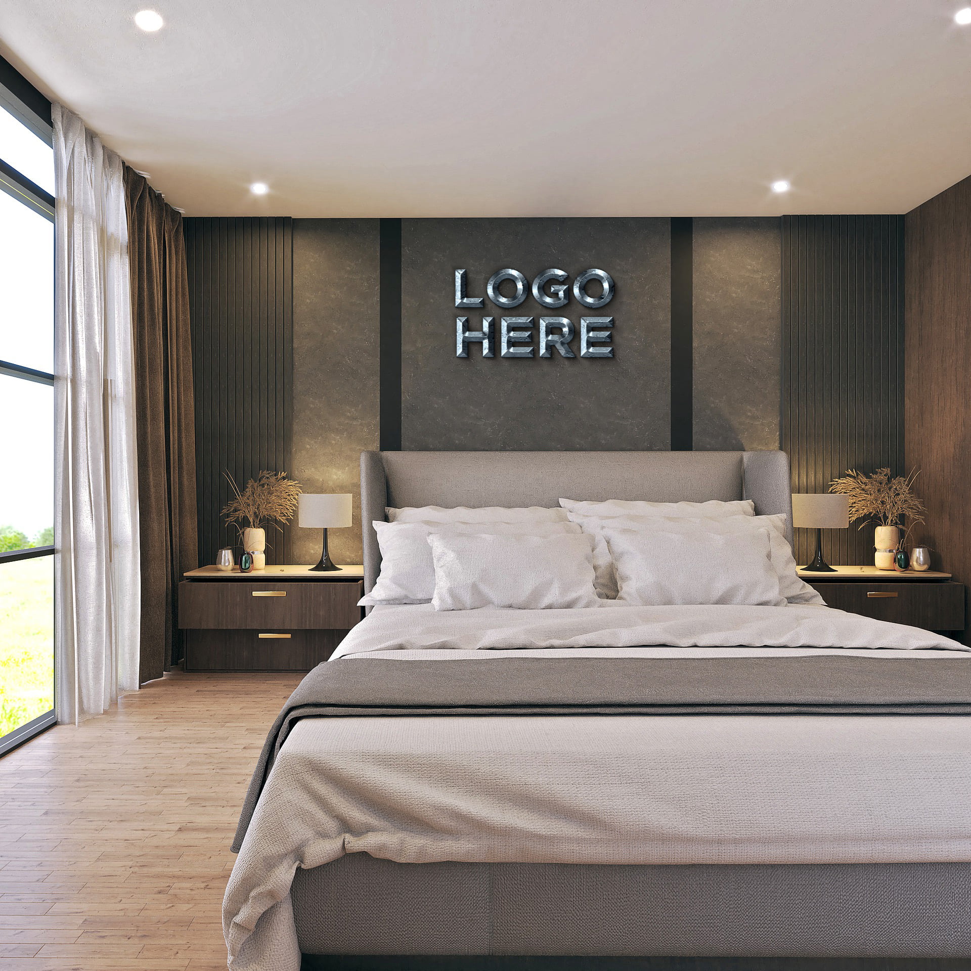Luxury Villa With King Bed Logo Mock-up by GraphicsFamily