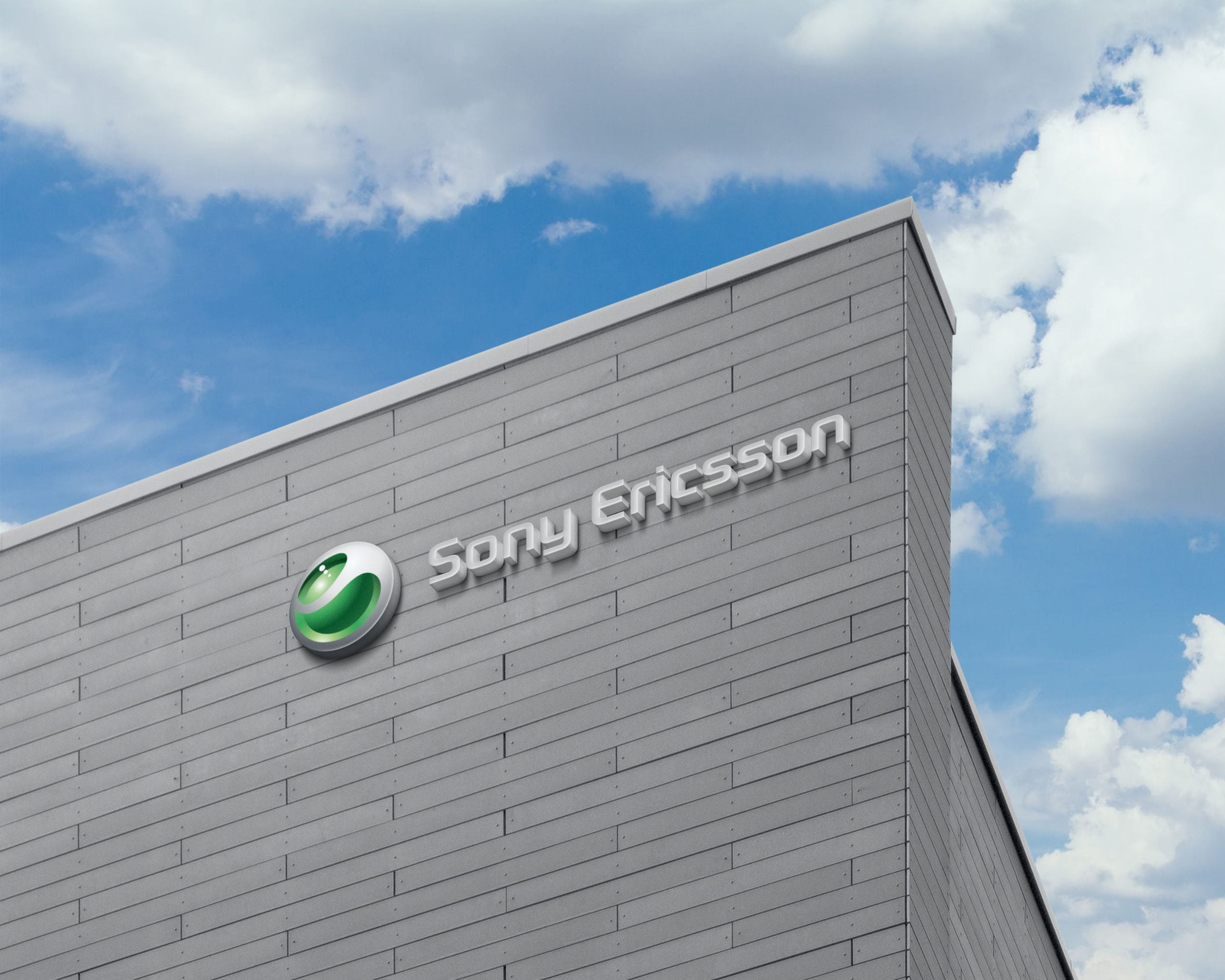 Sony Ericsson Logo 3D Logo Sign on Building Facade Wall Mock-Up