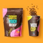 Coffee Pouch with Cup Mockup Premium PSD