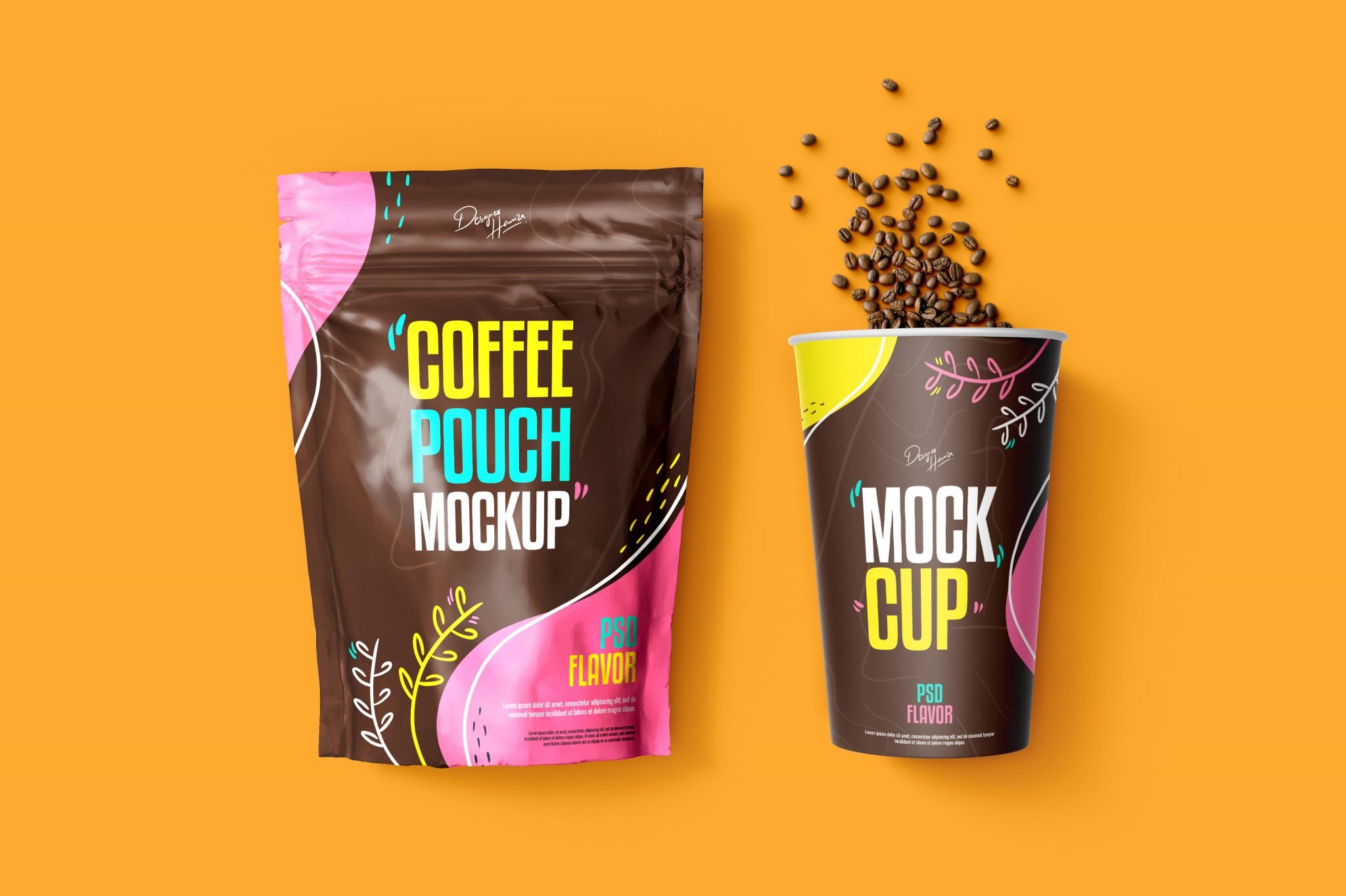 Premium PSD | Couple Of Cup Mockup Red Background