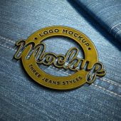 Metal Badge on Jeans Logo Mockup