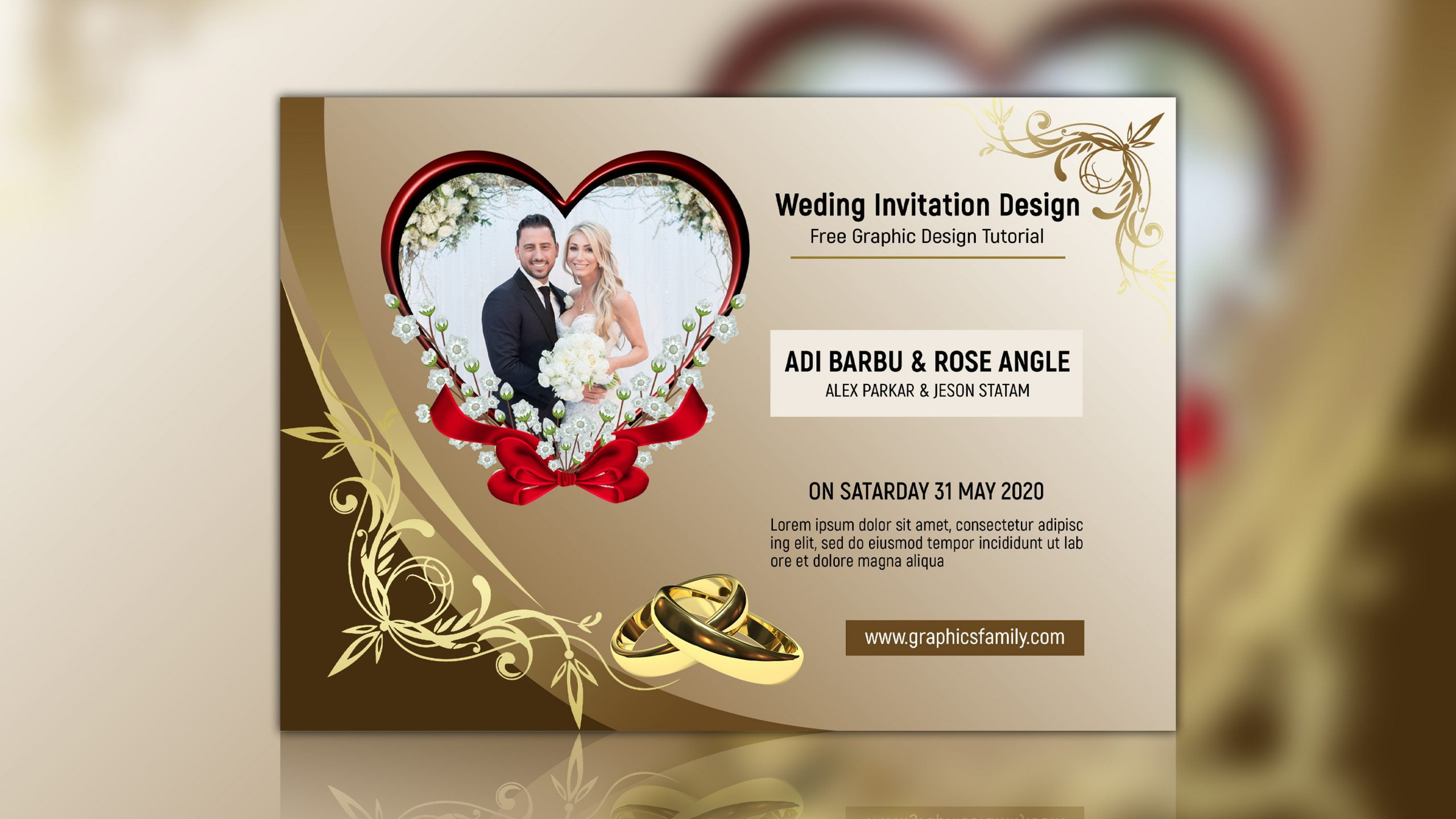 free golden wedding invitation photoshop template – graphicsfamily