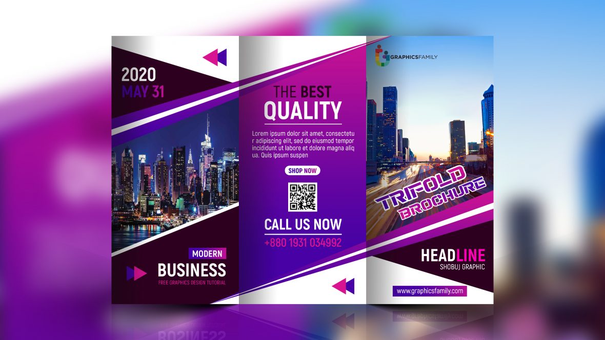 Free Modern Business Trifold Brochure PSD Template GraphicsFamily