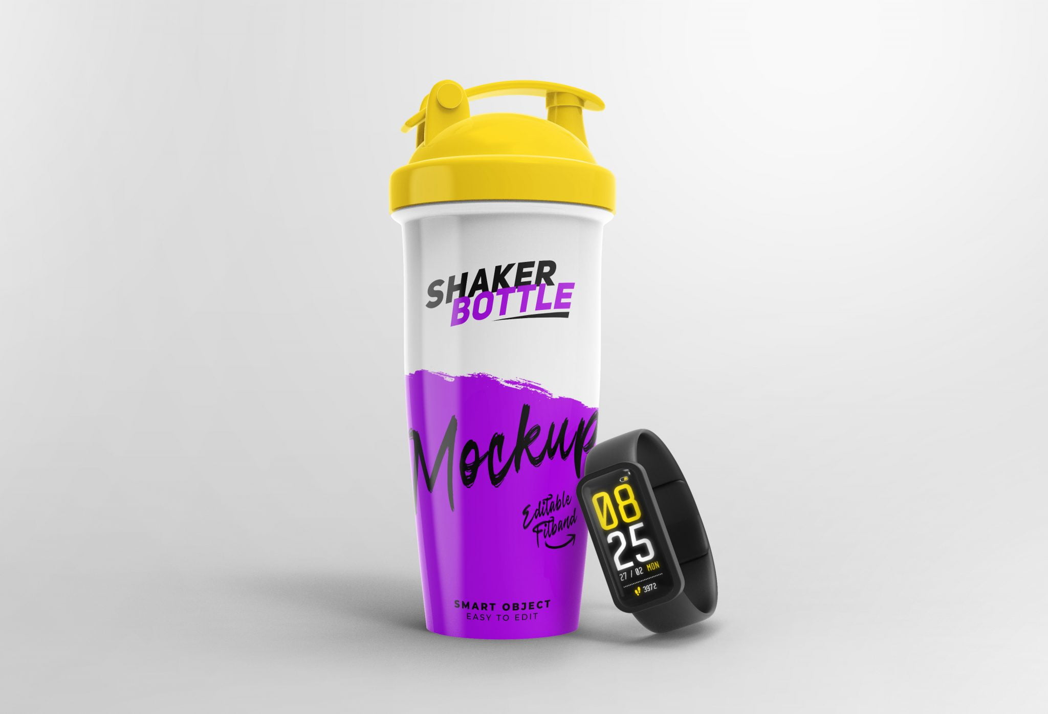 Download Shaker Bottle Mockup with Fit Band - GraphicsFamily