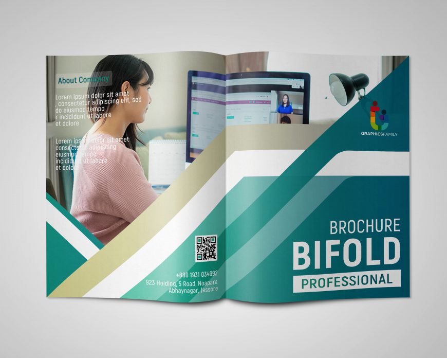 Professional Company Bi Fold Brochure Design Photoshop Template