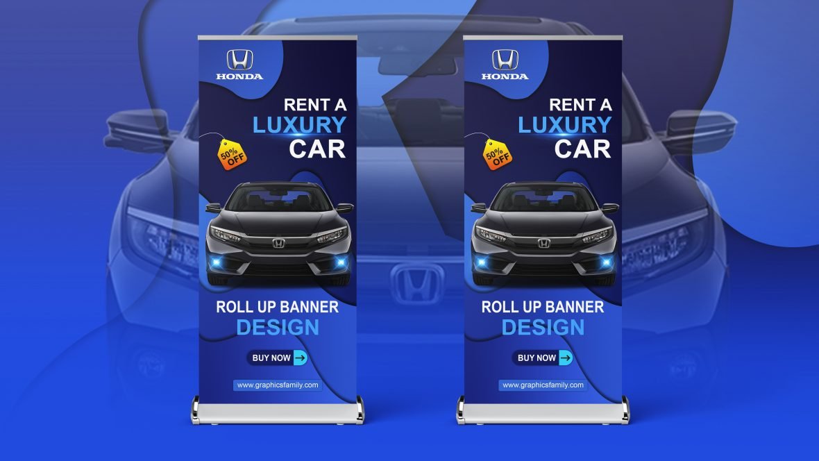 Rent a Car Roll Up Banner Design Free PSD