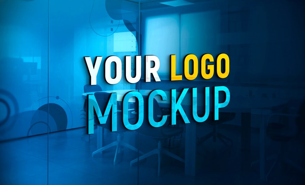 3D Logo Mockup on Office Glass Wall - GraphicsFamily