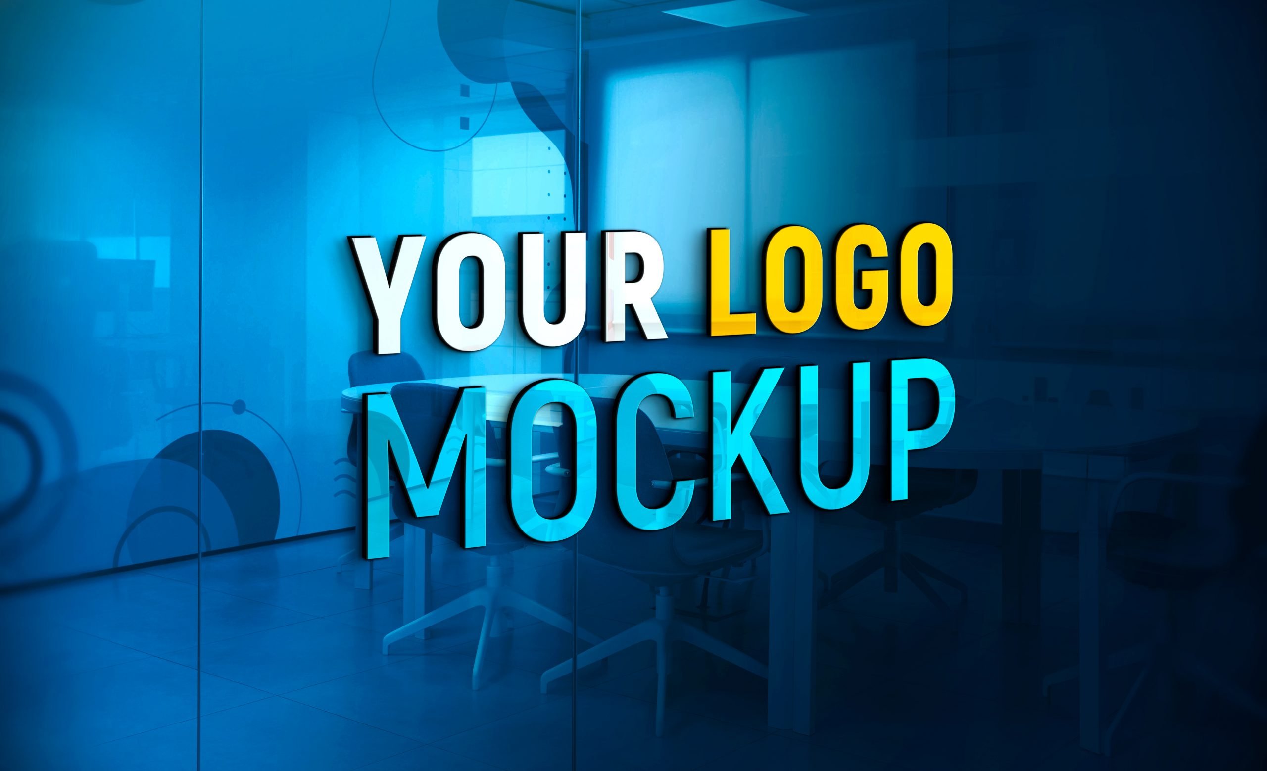 3D Logo Mockup on Office Glass Wall – GraphicsFamily