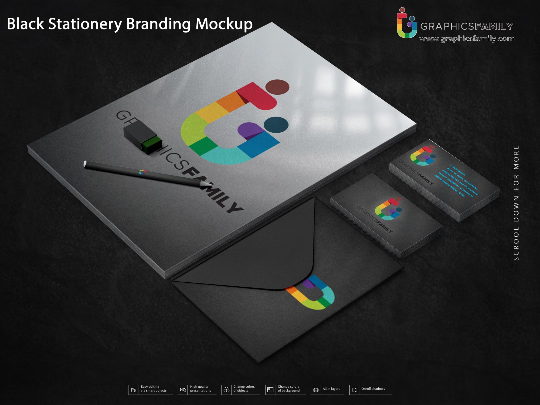 Download Black Stationery Branding Mockup - GraphicsFamily