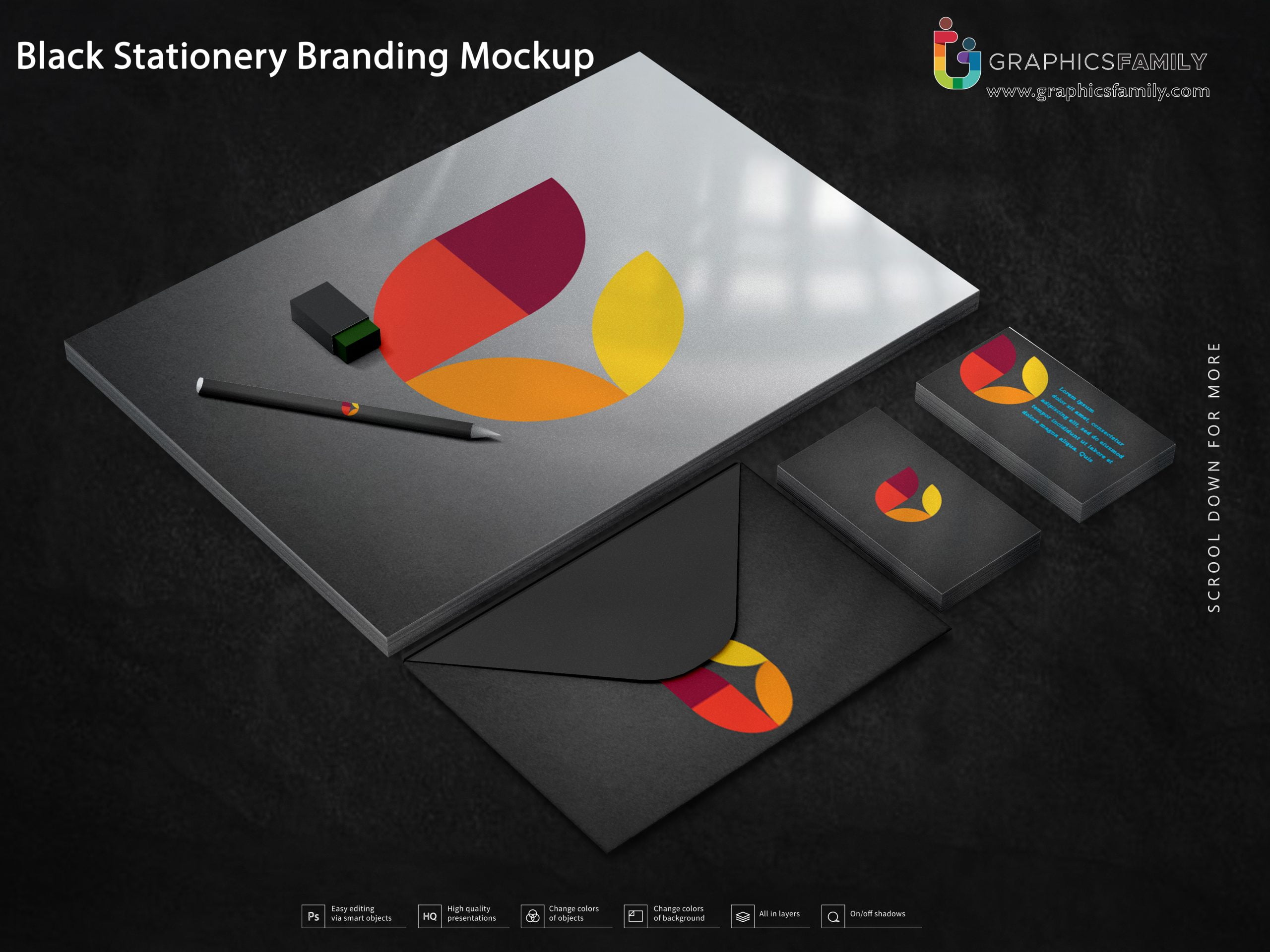 Download Black Stationery Branding Mockup - GraphicsFamily