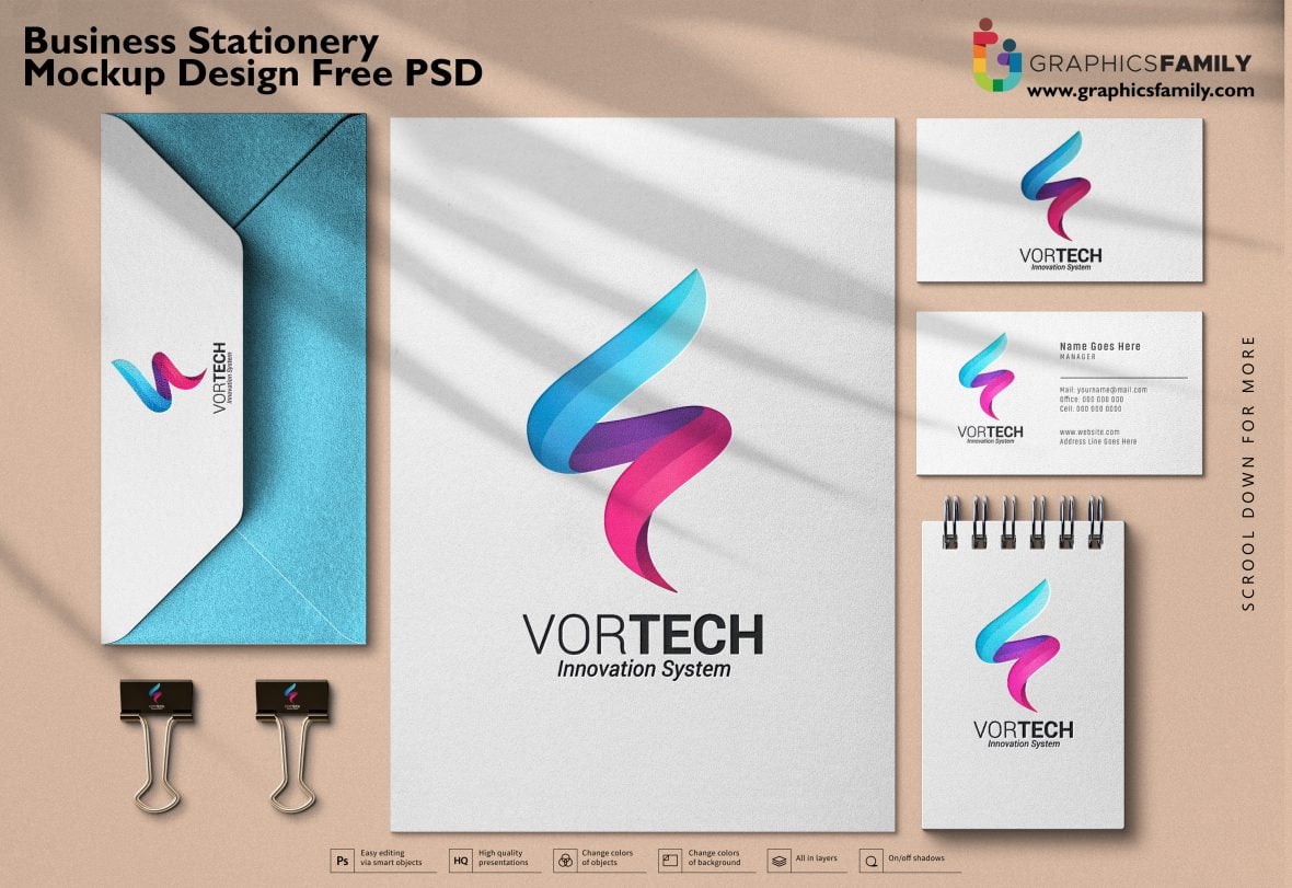 Download Business Stationery Mock-Up Design Free PSD - GraphicsFamily