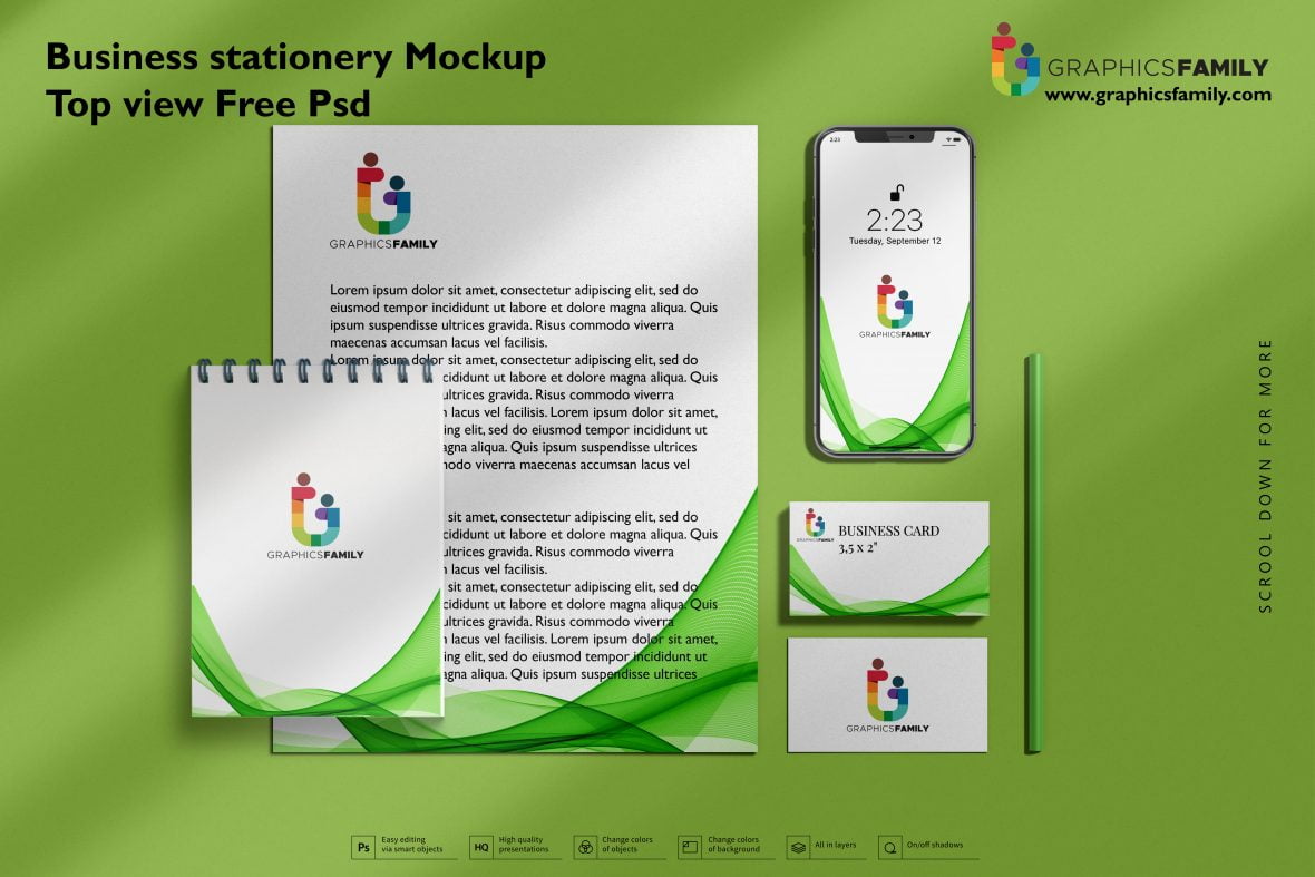 Business stationery mock-up top view Free Psd 2