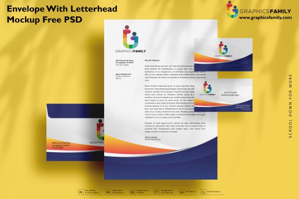 Download Envelope with Letterhead Mockup Free PSD - GraphicsFamily