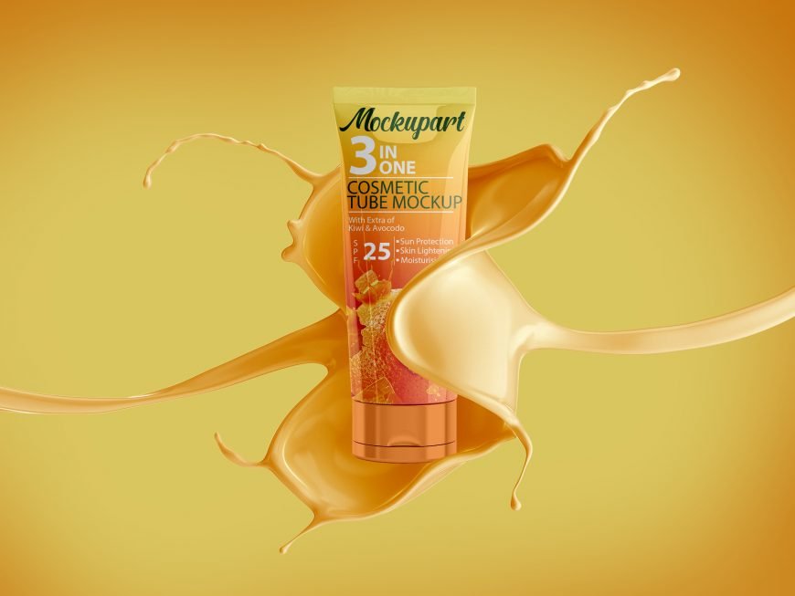 Free Cosmetics Sunscreen Tube Hand Cream Mock-Up by GraphicsFamily