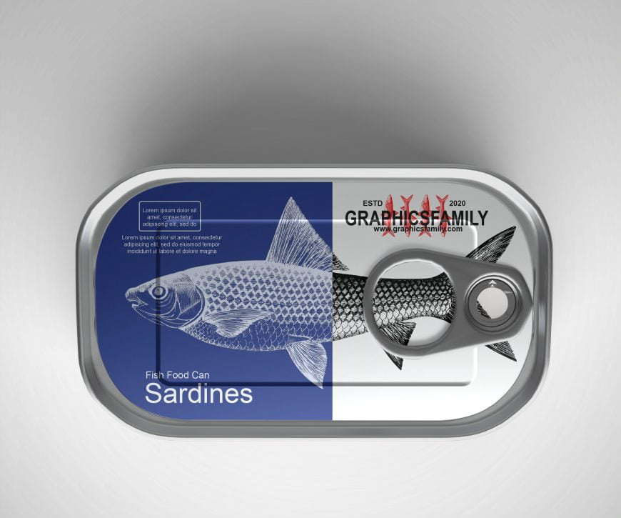 Free Sardines Can Packaging Mockup by GraphicsFamily