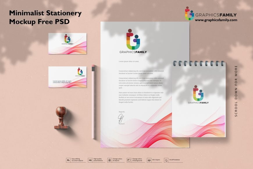Minimalist Stationery Mockup Free PSD by GraphicsFamily