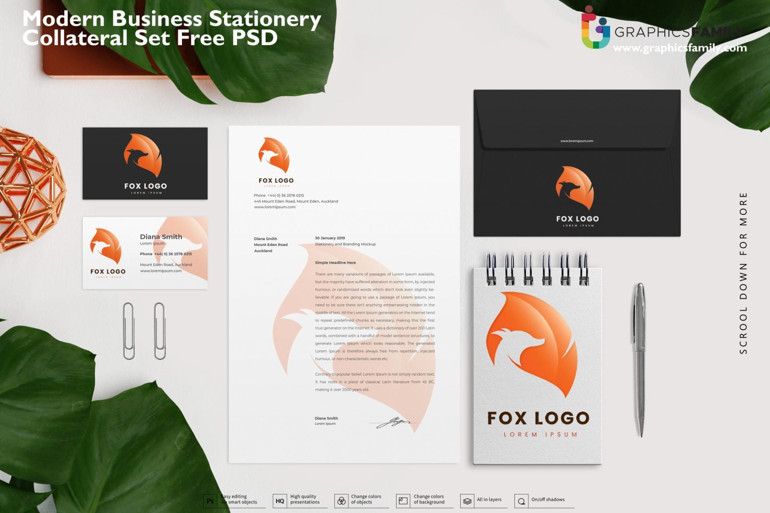 Modern business stationery collateral set Free PSD