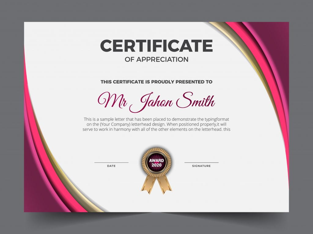 Beautiful certificate of achievement template – GraphicsFamily