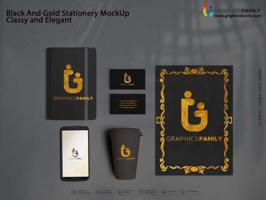 Black And Gold Stationery MockUp Classy and Elegant