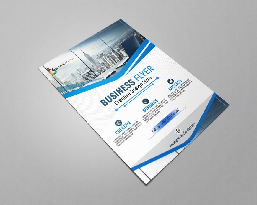 Blue and white business brochure by GraphicsFamily Free Download