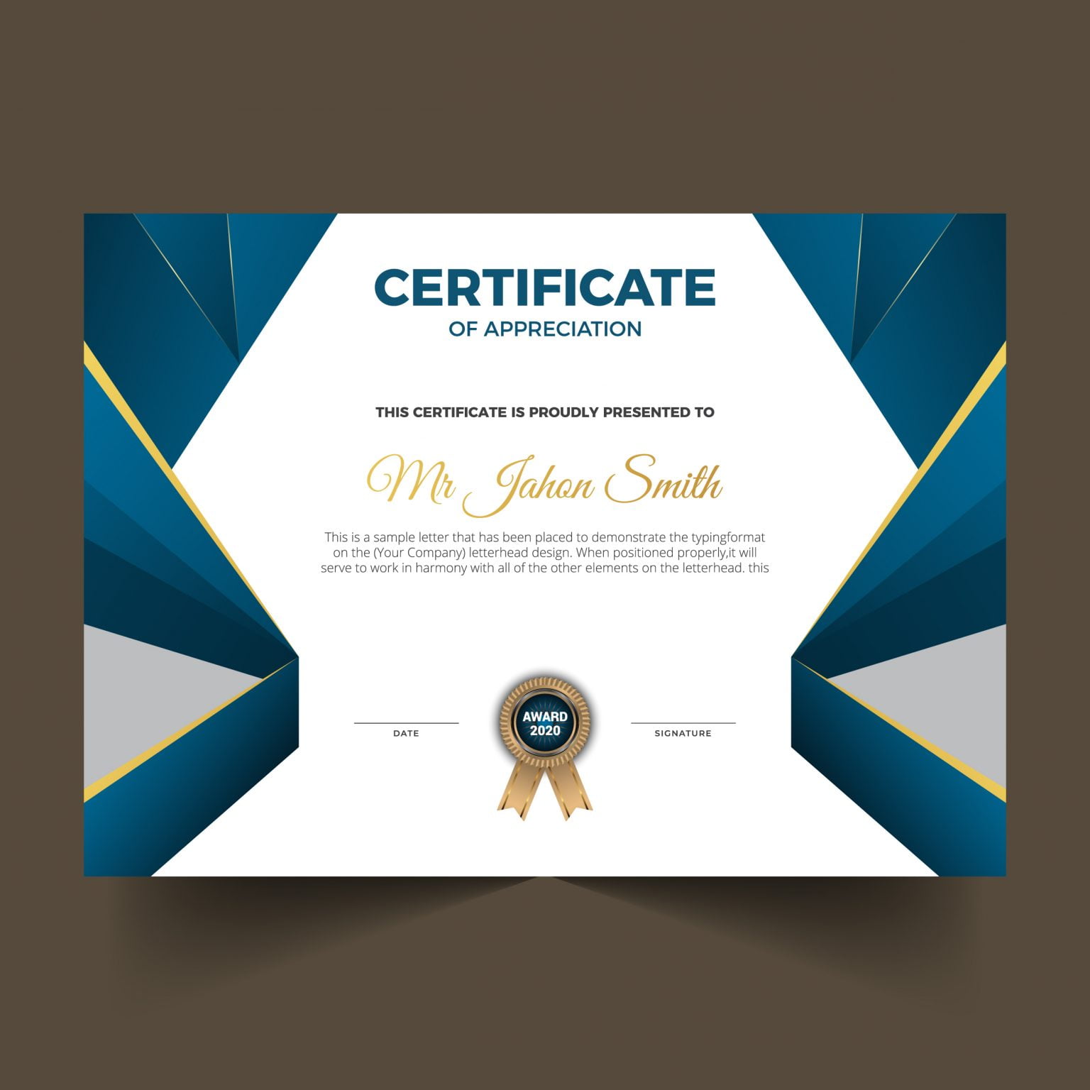 Blue certificate design in professional style – GraphicsFamily