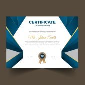 Blue certificate design in professional style