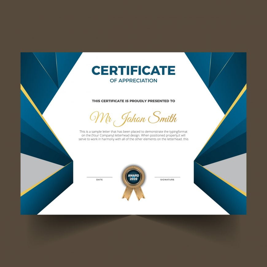 Blue certificate design in professional style