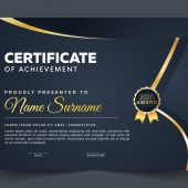 Blue with Golden Line and Ribbon Certificate of Appreciation Design