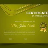 Certificate of appreciation green theme template design