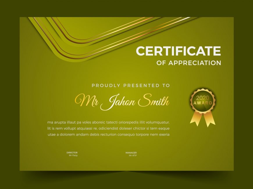 Certificate of appreciation green theme template design
