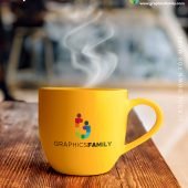 Coffee cup on table at shop Free PSD