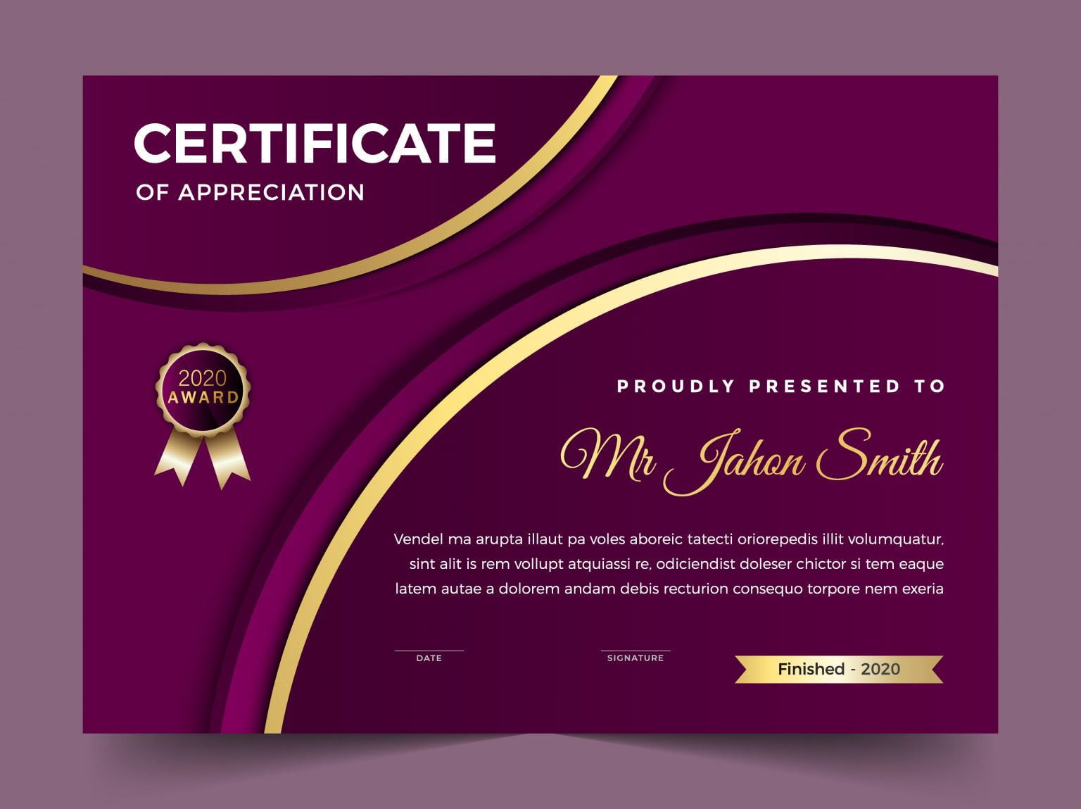🟣 🏵️ Elegant Purple Diploma Certificate Template GraphicsFamily